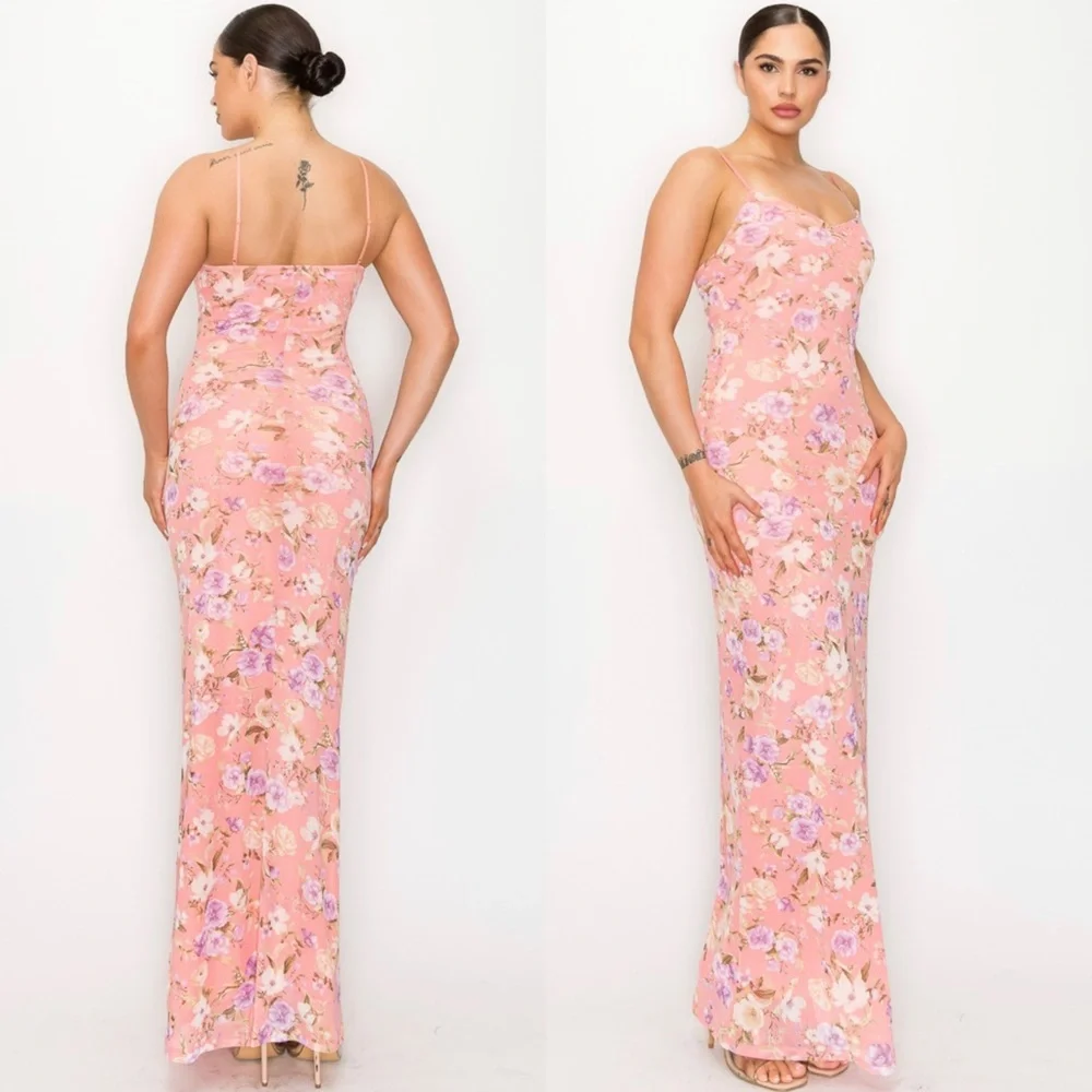 Pink floral print maxi dress - Picture 11 of 12